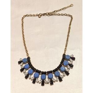 Gorgeous J.Crew Blue & White Bib Style Statement Necklace 18-21" Glass Cabochons